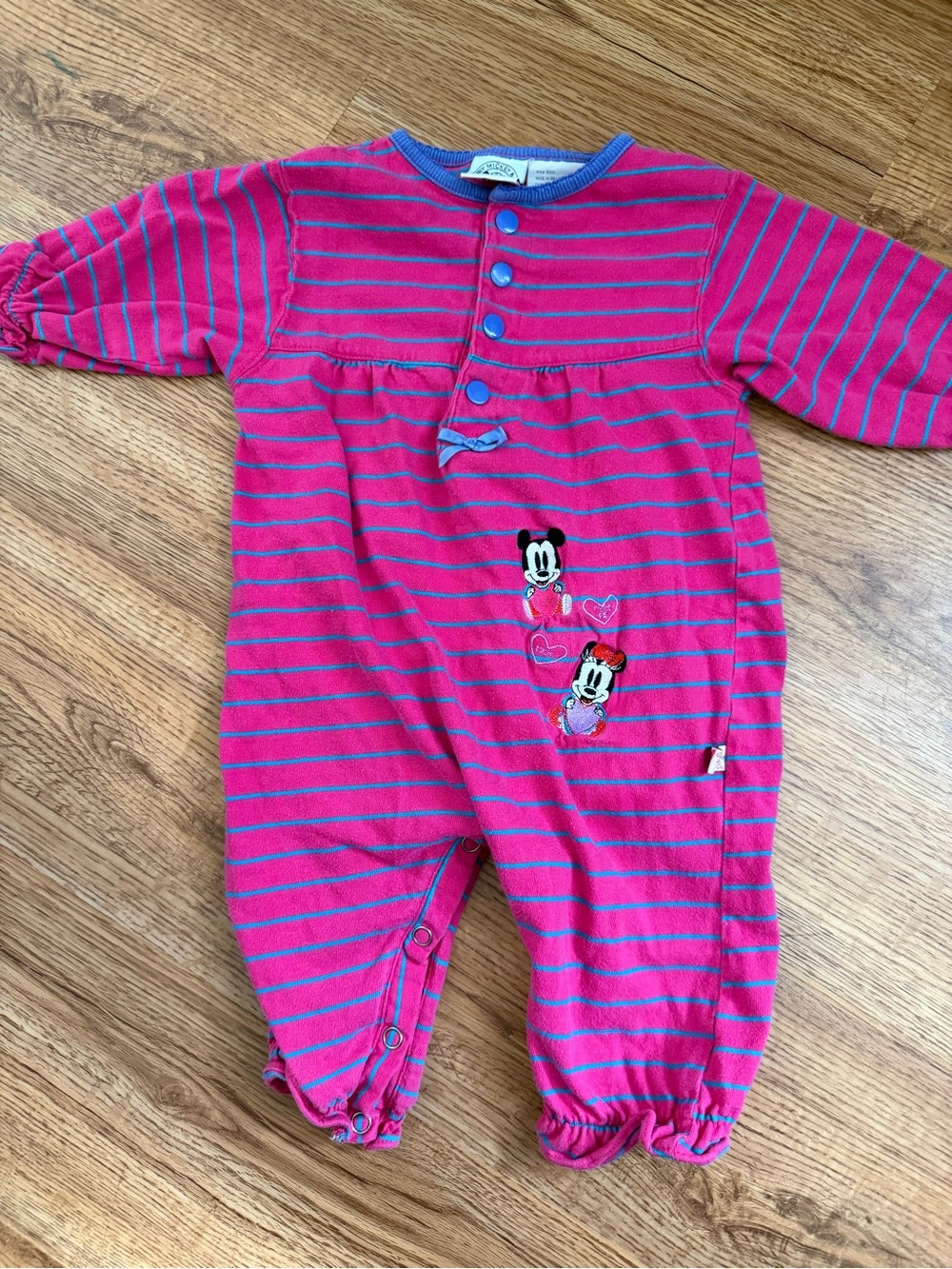 Vintage Disney Pink and Purple Striped Minnie & Mickey Footie